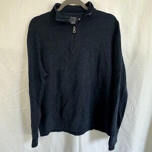 Polo Ralph Lauren Men's‎ Dark Gray Quarter Zip Herringbone Jersey Pullover! XL